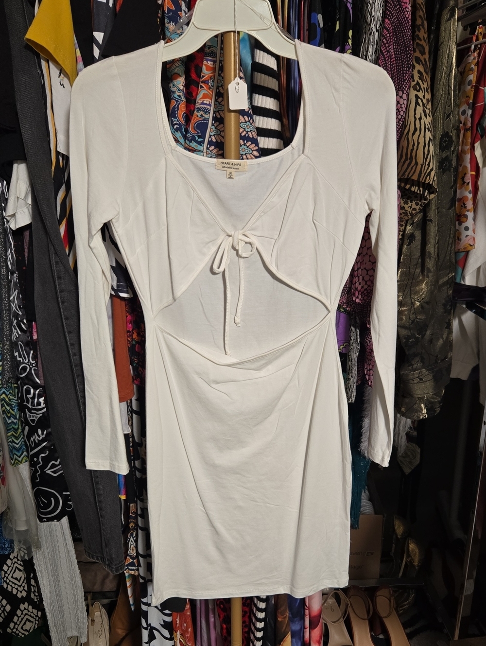 Heart Hips Cream Long Sleeve Tie-Front Dress